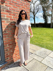 Mocha Ribbed Drape Tie Co-ord Daniella
