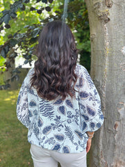 Navy Leaf Print Tie Front Blouse Brielle
