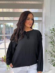Black Ruffle Trim Top Aubree