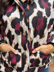 Wine Leopard Quilted Coat Adele