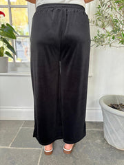 Black Pull On Wide Leg Velour Trousers