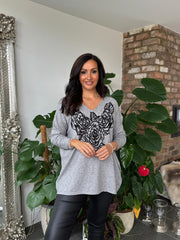 Grey Rose Design Knit Top Tilly