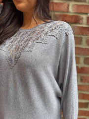 Grey Diamante Crochet Knit Layla