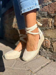Stone Lace Up Espadrille Wedge