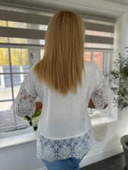 White Lace Trim Tee Carly