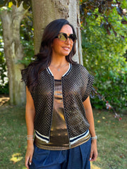 Black & Gold Crochet Net Sleeveless Jacket Sharon