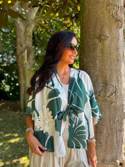 Green Applique Leaf Print Jacket Diana
