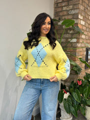 Butter Yellow Argyle Knit Jumper Heidi