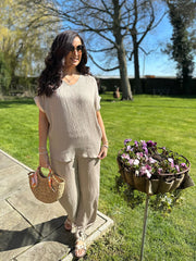 Mocha Gold Trim Textured Top Joanie