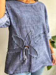 Denim Distressed Floral Top Danica