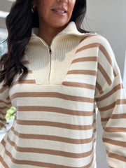 Camel Striped Zip Collar Knit Charlie