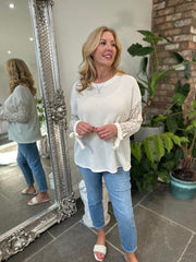 Stone Textured Lace Sleeve Top Heidi