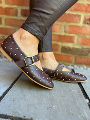 Chocolate Stud Buckle Flats