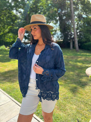Navy Textured Lace Hem Shirt Dina