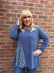 Navy Geometric Knit Top Danielle