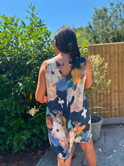 Navy Brushed Floral Pattern Dress Valentina
