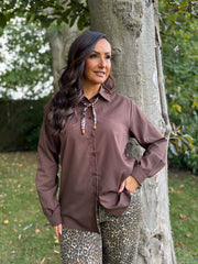Chocolate Leopard Tie Detail Blouse Fern