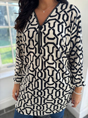 Antique Cream Geometric Longline Zip Top Cassie