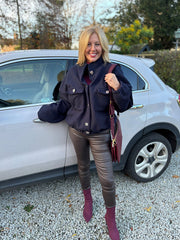 Navy Boucle High Neck Bomber Jacket Jude