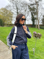 Navy Lace Detail Zip Jacket Stevie
