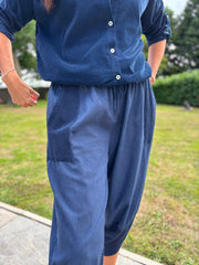 Navy Mesh Detail Barrel Leg Trousers Parker