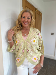 Sage Floral Diamond Knit Cardi Iris