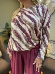 Wine Brushed Zebra Eyelash Knit Vida