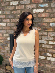 Stone Ribbed Lace Trim Vest Primrose