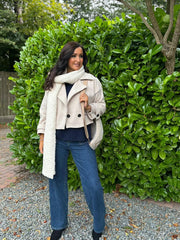 Stone Double-Breasted Short Coat