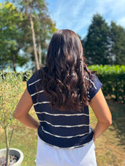 Navy Buttoned Stripe Knit Edith