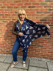Navy Graphic Heart Scarf