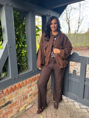 Chocolate Boucle High Neck Bomber Jacket Jude