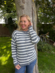 Grey Striped Knit Cardi Loretta