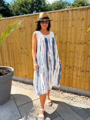 Navy Brushed Stripe Panel Dress Jodie