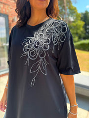 Black Beaded Floral Tee Faith