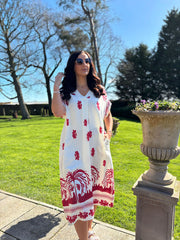 Red Coastal Border Dress Lilia