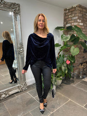 Navy Velour Cowl Neck Sparkle Top Olivia
