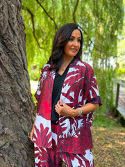 Wine Coastal Palm Blouse Naomi