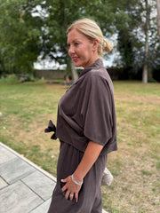 Chocolate Soft Cord Tie Detail Shirt Morgan