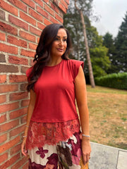 Rust Lace Hem Top Yasmin