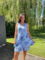 Blue Floral Print Sleeveless Dress Lilia