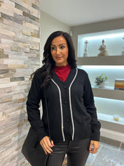 Black Embellished Trim Cardi Gina