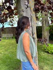 Khaki Bubble Hem Sleeveless Top Scarlett