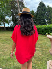 Red Embroidered Floral Top Frankie