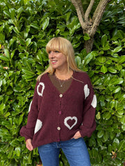 Wine Heart Knit Cardigan Denise