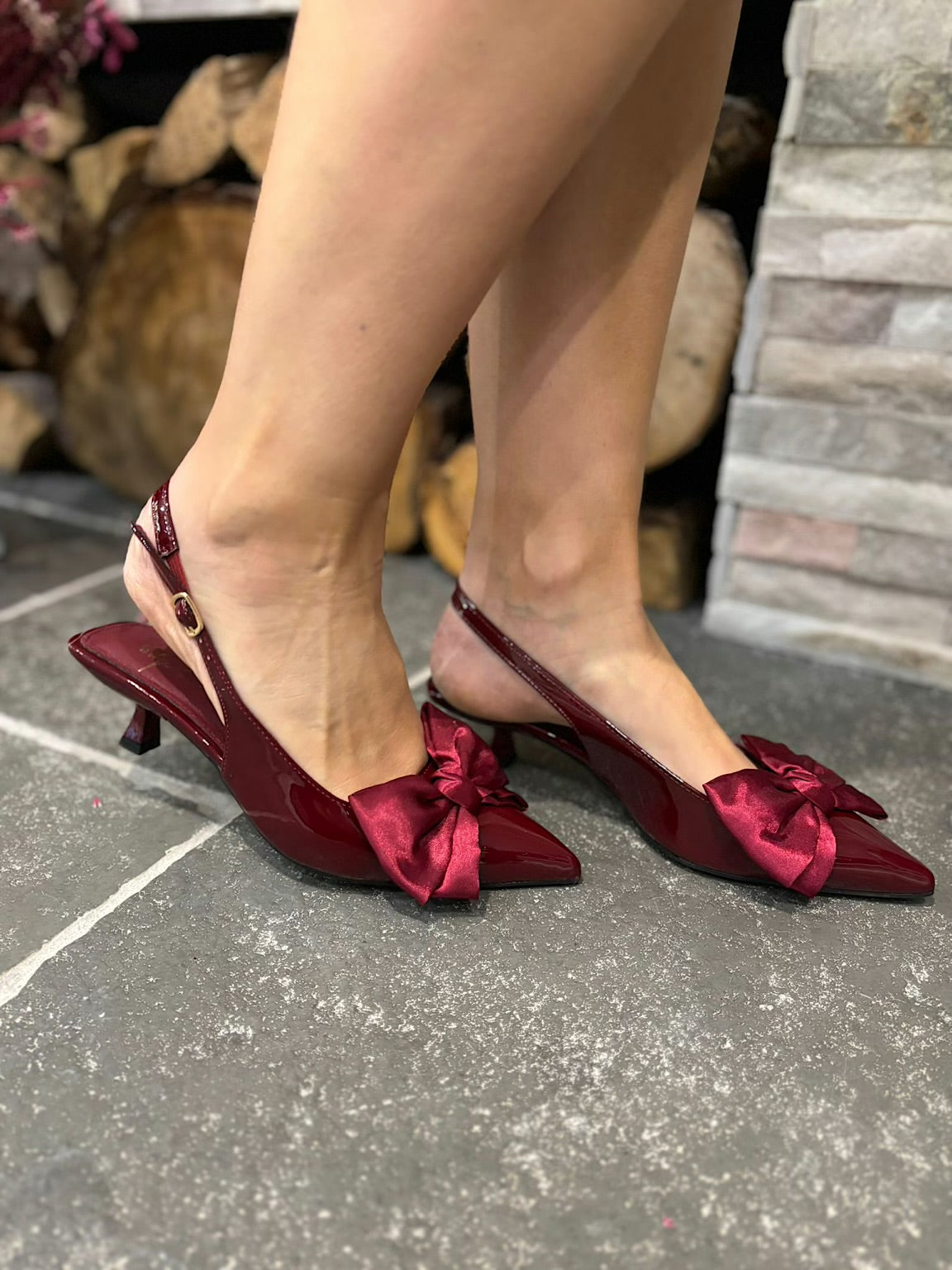 Wine Kitten Heel Bow Shoes – Tillett's