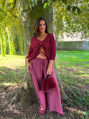 Wine Wide Leg Pull on Silvia Trousers