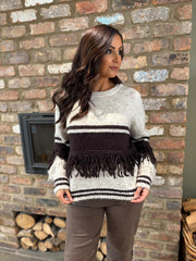Chocolate Fringed Stripe Knit Toni