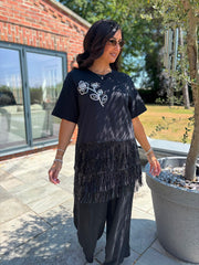 Black Fringed Floral Tunic Corrine
