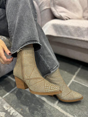 Mocha Stud Embellished Ankle Boots